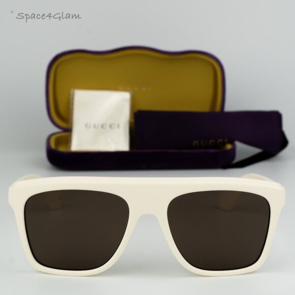 BRAND NEW Gucci GG1570S 003 Matte White Brown Unisex Pilot Sunglasses GG 1570S - Picture 1 of 7